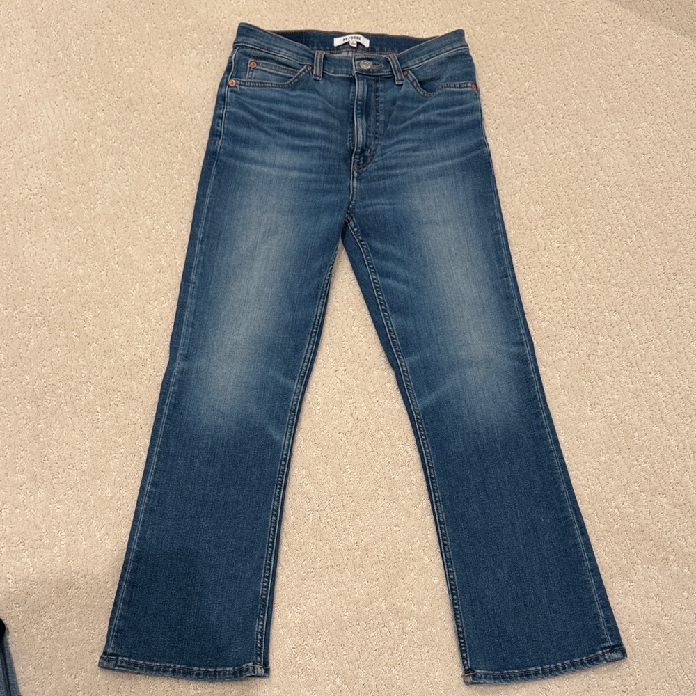 Re/Done denim crop boot. Size 27. Worn once. Stretch. Color west coast fade.
